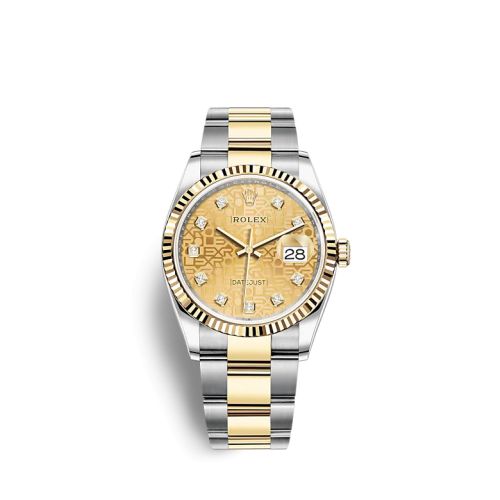 Rolex 126233-0034 : Datejust 36 Stainless Steel / Yellow Gold / Fluted / Champagne Computer / Oyster
