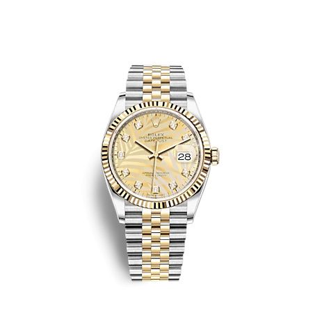 Rolex 126233-0043 : Datejust 36 Stainless Steel  - Yellow Gold - Fluted / Champagne - Palm - Diamond / Jubilee