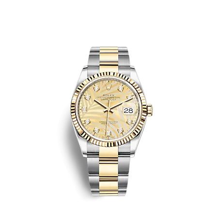 Rolex 126233-0044 : Datejust 36 Stainless Steel  - Yellow Gold - Fluted / Champagne - Palm - Diamond / Oyster