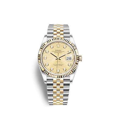 Rolex 126233-0045 : Datejust 36 Stainless Steel  - Yellow Gold - Fluted / Champagne - Fluted - Diamond / Jubilee