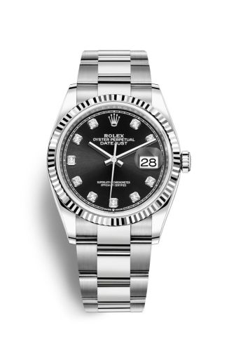 Rolex 126234-0028 : Datejust 36 Stainless Steel / Fluted / Black-Diamond / Oyster