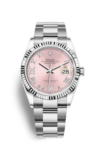 Rolex 126234-0032 : Datejust 36 Stainless Steel / Fluted / Pink Roman-Diamonds / Oyster