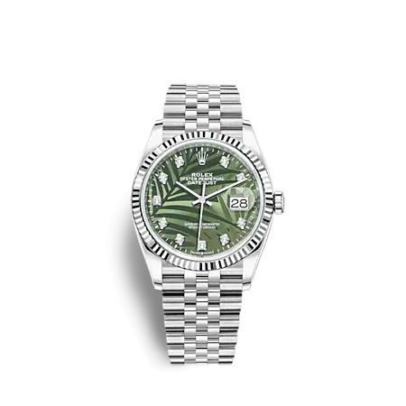 Rolex 126234-0055 : Datejust 36 Stainless Steel - Fluted / Green - Palm - Diamond / Jubilee