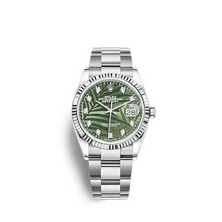 Rolex 126234-0056 : Datejust 36 Stainless Steel - Fluted / Green - Palm - Diamond / Oyster