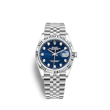 Rolex 126234-0057 : Datejust 36 Stainless Steel - Fluted / Blue - Fluted - Diamond / Jubilee