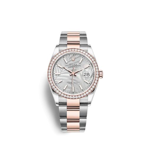 Rolex 126281RBR-0020 : Datejust 36 Stainless Steel / Everose / Diamond / Silver - Palm / Oyster