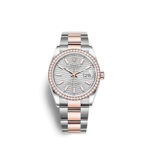 Rolex 126281RBR-0022 : Datejust 36 Stainless Steel / Everose / Diamond / Silver - Fluted / Oyster
