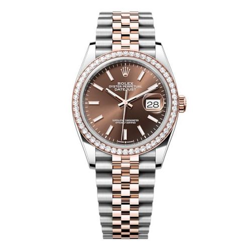 Rolex 126281RBR-0031 : Datejust 36 Stainless Steel - Everose -  Diamond / Chocolate / Jubilee