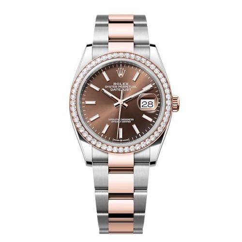 Rolex 126281RBR-0032 : Datejust 36 Stainless Steel - Everose -  Diamond / Chocolate / Oyster