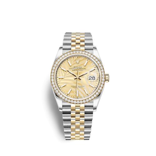 Rolex 126283RBR-0023 : Datejust 36 Stainless Steel / Yellow Gold / Diamond / Champagne - Palm / Jubilee