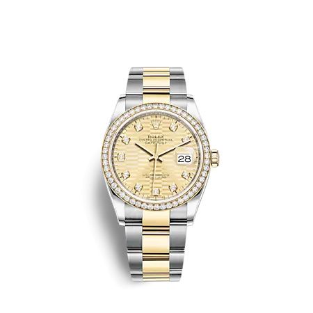 Rolex 126283RBR-0032 : Datejust 36 Stainless Steel  - Yellow Gold - Diamond / Champagne - Fluted - Diamond / Oyster