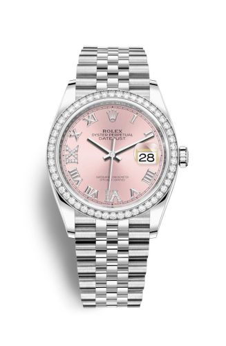 Rolex 126284RBR-0023 : Datejust 36 Stainless Steel / Diamond / Pink Roman-Diamonds / Jubilee