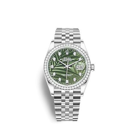 Rolex 126284RBR-0047 : Datejust 36 Stainless Steel - Diamond / Green - Palm - Diamond / Jubilee