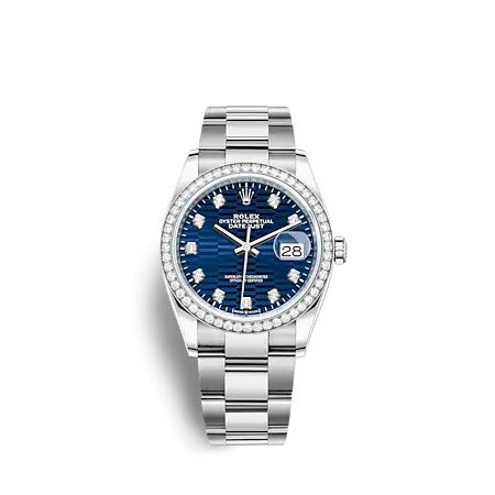 Rolex 126284RBR-0050 : Datejust 36 Stainless Steel - Diamond / Blue - Fluted - Diamond / Oyster