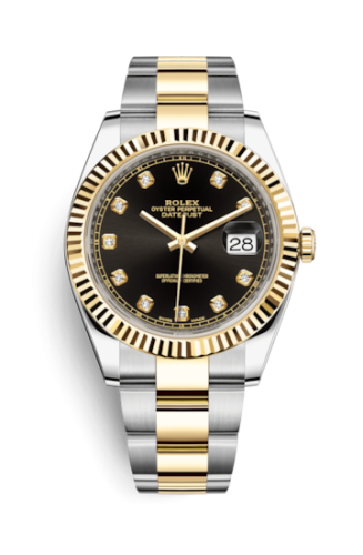Rolex 126333-0005 : Datejust 41 Rolesor Yellow Fluted / Oyster / Black - Diamond