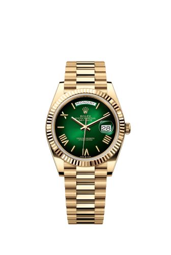 Rolex 228238-0069 : Day-Date 40 Yellow Gold - Fluted / Green - Ombré