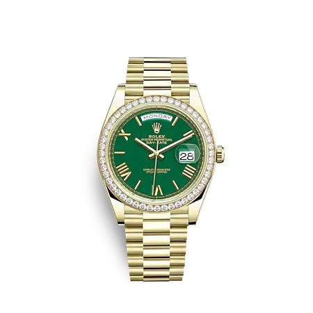 Rolex 228348RBR-0040 : Day-Date 40 Yellow Gold - Diamond / Green - Roman
