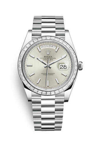 Rolex 228396tbr-0022 : Day-Date 40 Platinum - Baguette / Silver Tuxedo