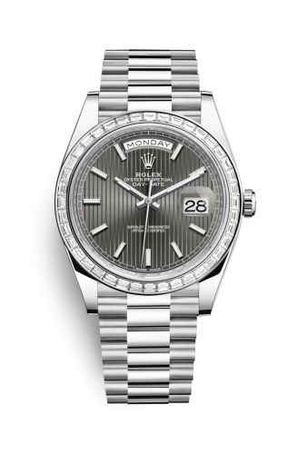 Rolex 228396tbr-0023 : Day-Date 40 Platinum - Baguette / Grey Tuxedo