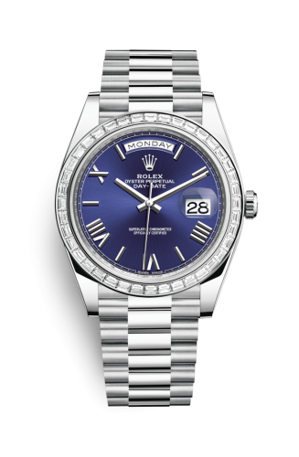 Rolex 228396tbr-0026 : Day-Date 40 Platinum - Baguette / Blue Roman