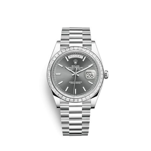 Rolex 228396TBR-0031 : Day-Date 40 Platinum - Baguette / Grey