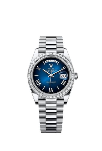 Rolex 228396TBR-0042 : Day-Date 40 Platinum - Baguette / Blue Ombré