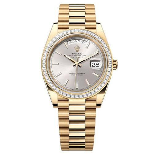 Rolex 228398TBR-0040 : Day-Date 40 Yellow Gold - Baguette / Silver ...