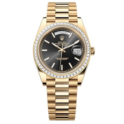 Rolex 228398TBR-0041 : Day-Date 40 Yellow Gold - Baguette / Black
