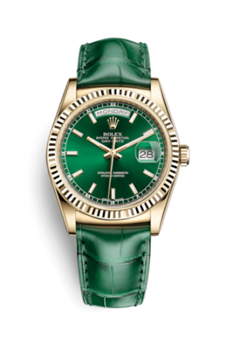 Rolex 118138-0003 : Day-Date 36 Yellow Gold / Strap / Green