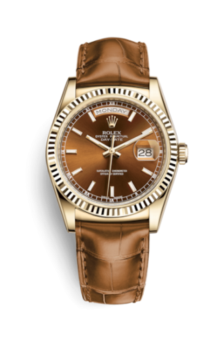 Rolex 118138-0005 : Day-Date 36 Yellow Gold / Strap / Cognac