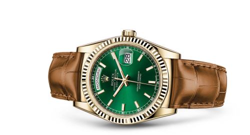 Rolex 118138-0030 : Day-Date 36 Yellow Gold / Strap / Green