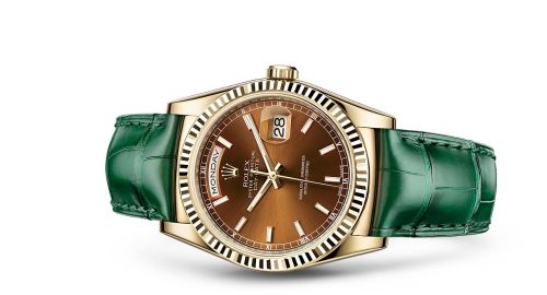 Rolex 118138-0057 : Day-Date 36 Yellow Gold / Strap / Cognac