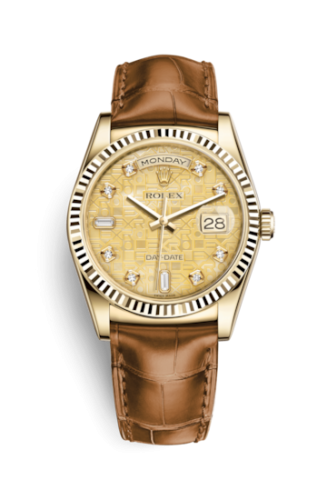 Rolex 118138-0087 : Day-Date 36 Yellow Gold Fluted / Strap / Champagne Computer