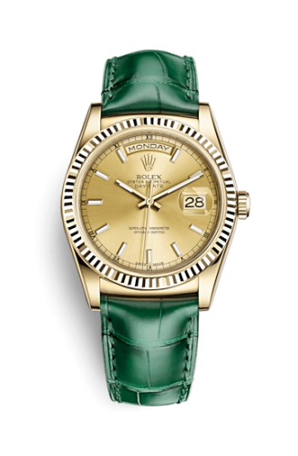 Rolex 118138-0125 : Day-Date 36 Yellow Gold Fluted / Strap / Champagne
