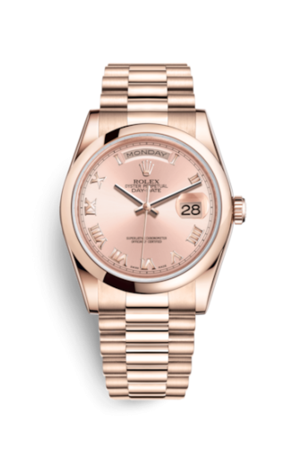 Rolex 118205f-0013 : Day-Date 36 Everose Domed / President / Pink Roman
