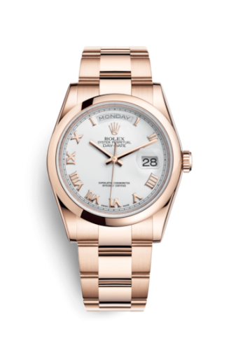 Rolex 118205f-0053 : Day-Date 36 Everose Domed / Oyster / White Roman
