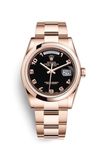 Rolex 118205f-0059 : Day-Date 36 Everose Domed / Oyster / Black Arabic