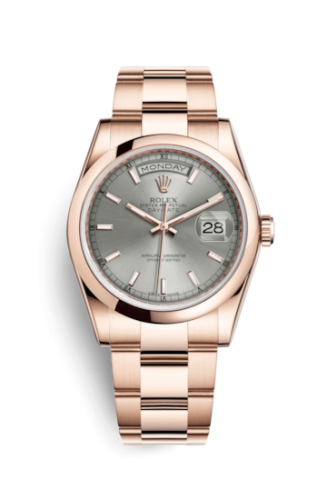 Rolex 118205f-0126 : Day-Date 36 Everose Domed / Oyster / Rhodium