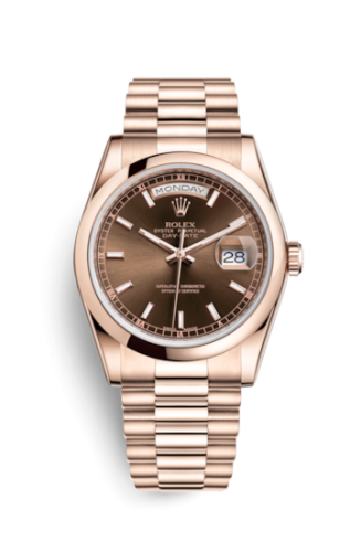 Rolex 118205f-0142 : Day-Date 36 Everose Domed / President / Chocolate