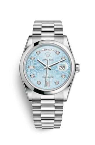 Rolex 118206-0017 : Day-Date 36 Platinum Domed / President / Ice Blue Computer