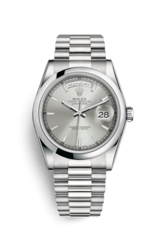 Rolex 118206-0039 : Day-Date 36 Platinum Domed / President / Silver