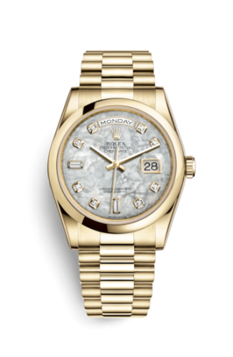 Rolex 118208-0061 : Day-Date 36 Yellow Gold Domed President Mother of Pearl Diamonds