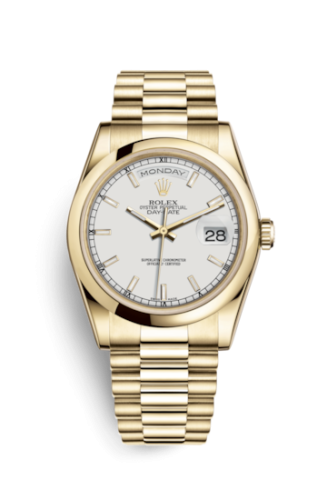 Rolex 118208-0068 : Day-Date 36 Yellow Gold Domed / President / White