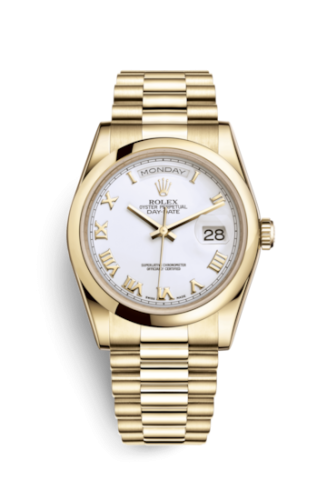 Rolex 118208-0072 : Day-Date 36 Yellow Gold Domed / President / White Roman