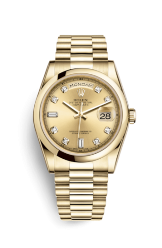 Rolex 118208-0080 : Day-Date 36 Yellow Gold Domed / President / Champagne Diamond