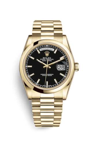 Rolex 118208-0082 : Day-Date 36 Yellow Gold Domed / President / Black