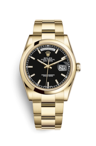 Rolex 118208-0095 : Day-Date 36 Yellow Gold Domed / Oyster / Black