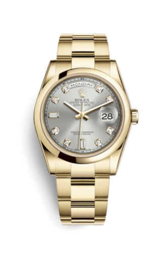 Rolex 118208-0096 : Day-Date 36 Yellow Gold Domed / Oyster / Silver Diamonds