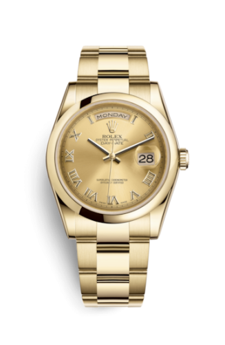 Rolex 118208-0105 : Day-Date 36 Yellow Gold Domed / Oyster / Champagne