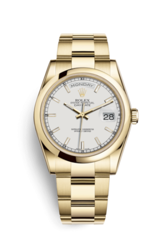 Rolex 118208-0112 : Day-Date 36 Yellow Gold Domed / Oyster / White